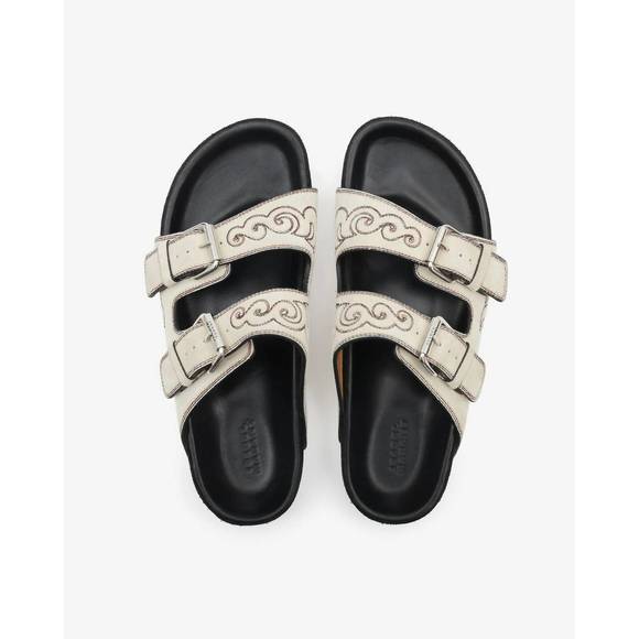 NEW ISABEL MARANT lennyo western stitch suede sandals in chalk - Picture 4 of 4